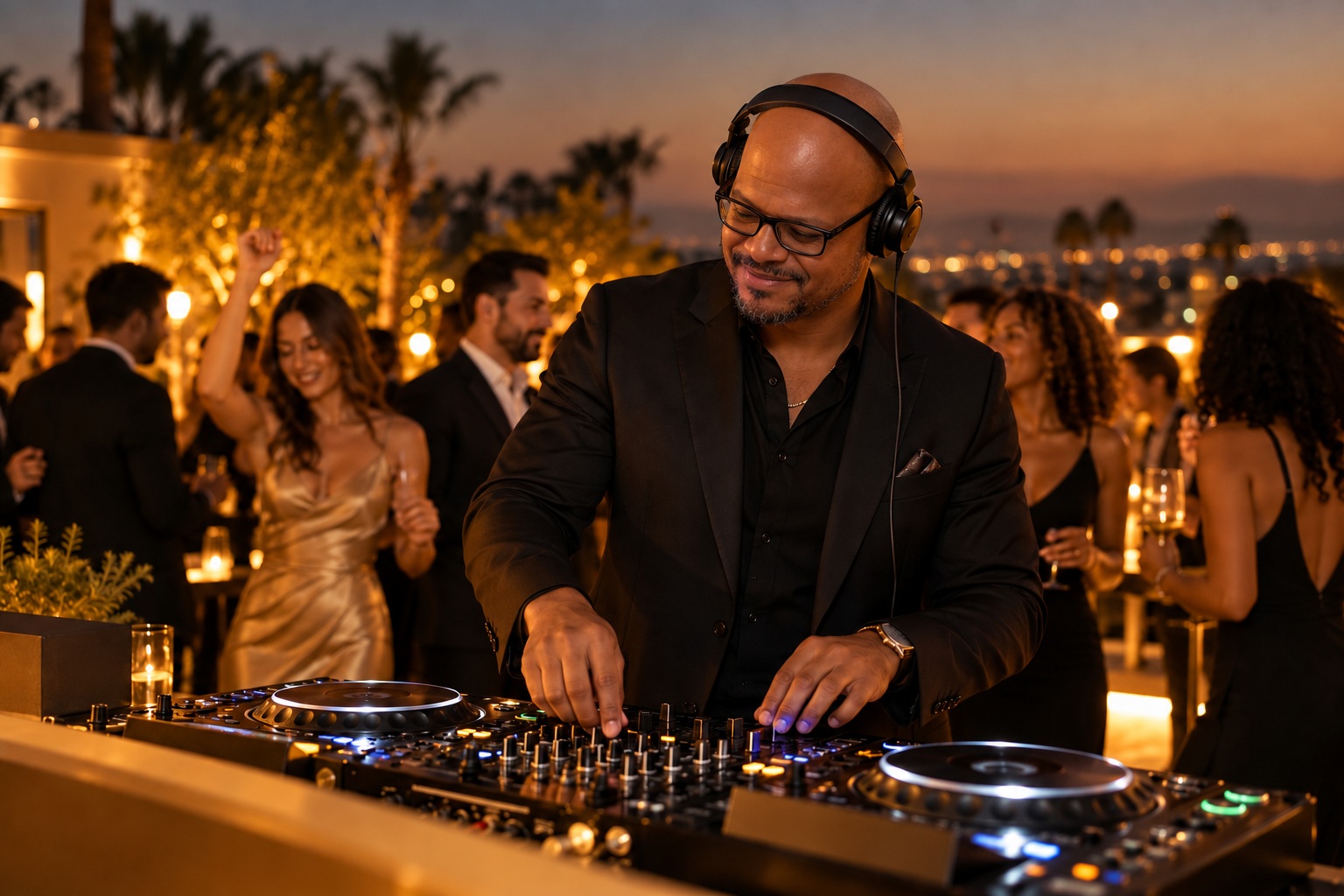 DJ at an evening celebration, an illustrative generated image